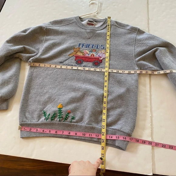 Vintage 90s Handmade Cross Stitch Nerdy Crewneck Pullover Sweatshirt Medium Gray - Picture 12 of 13